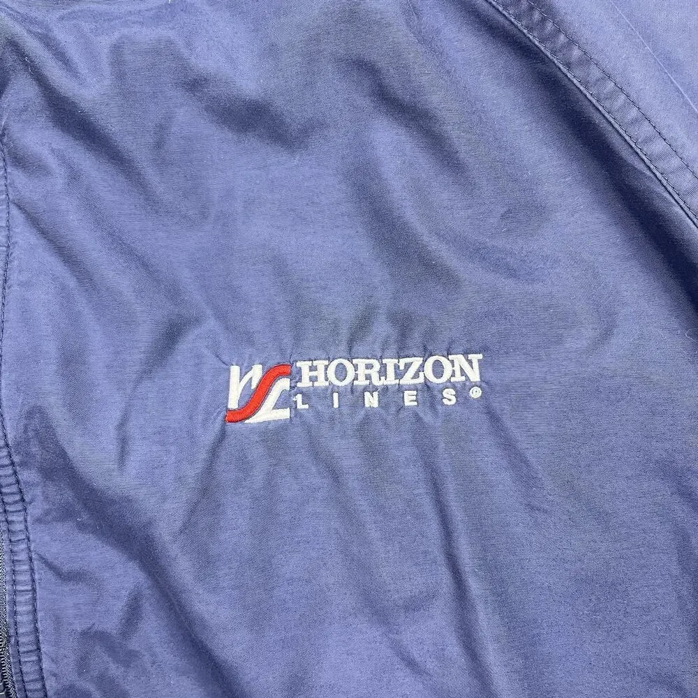 Harriton Full Zip Fleece Lined Windbreaker Jacket Navy Men’s XL Back Embroidered